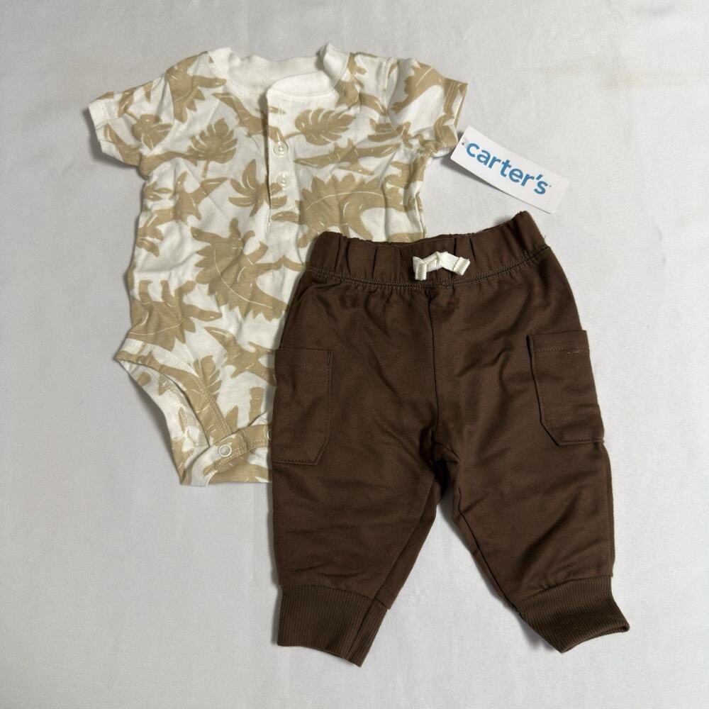 Carter's Baby Boys Dinosaur Bodysuit and Pants 3 Months 2 Piece Set Brown